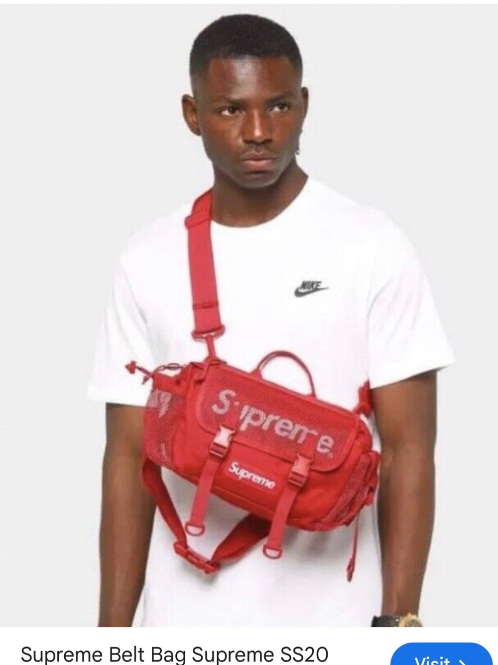 Supreme Red Mesh Waist Bag with White Logo - Picture 7 of 8